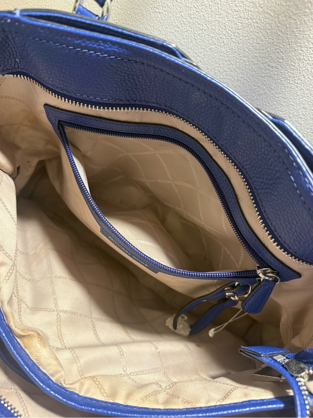 Michael Kors Royal Blue & Black Logo Tote with Silver Hardware - Picture 4 of 6